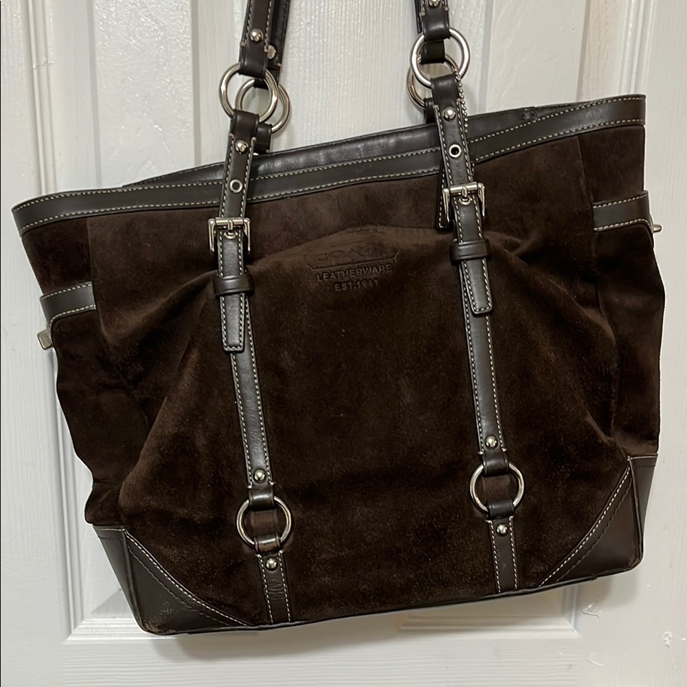 Coach Dark Brown Suede Shoulder Bag